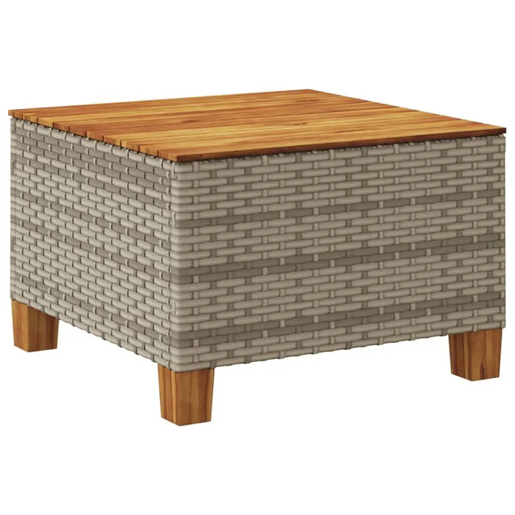 Garden Table Grey Acacia Wood Top PE Rattan Frame 55x55x36 cm