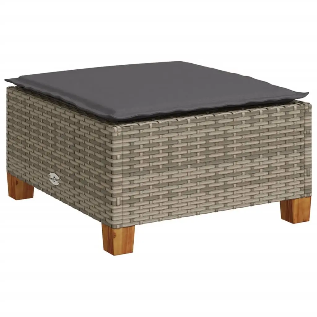 Garden Stool with Cushion Grey Poly Rattan Outdoor Lounge Seat