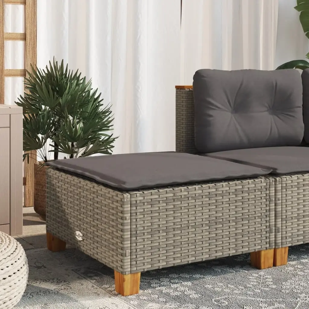 Garden Stool with Cushion Grey Poly Rattan Outdoor Lounge Seat