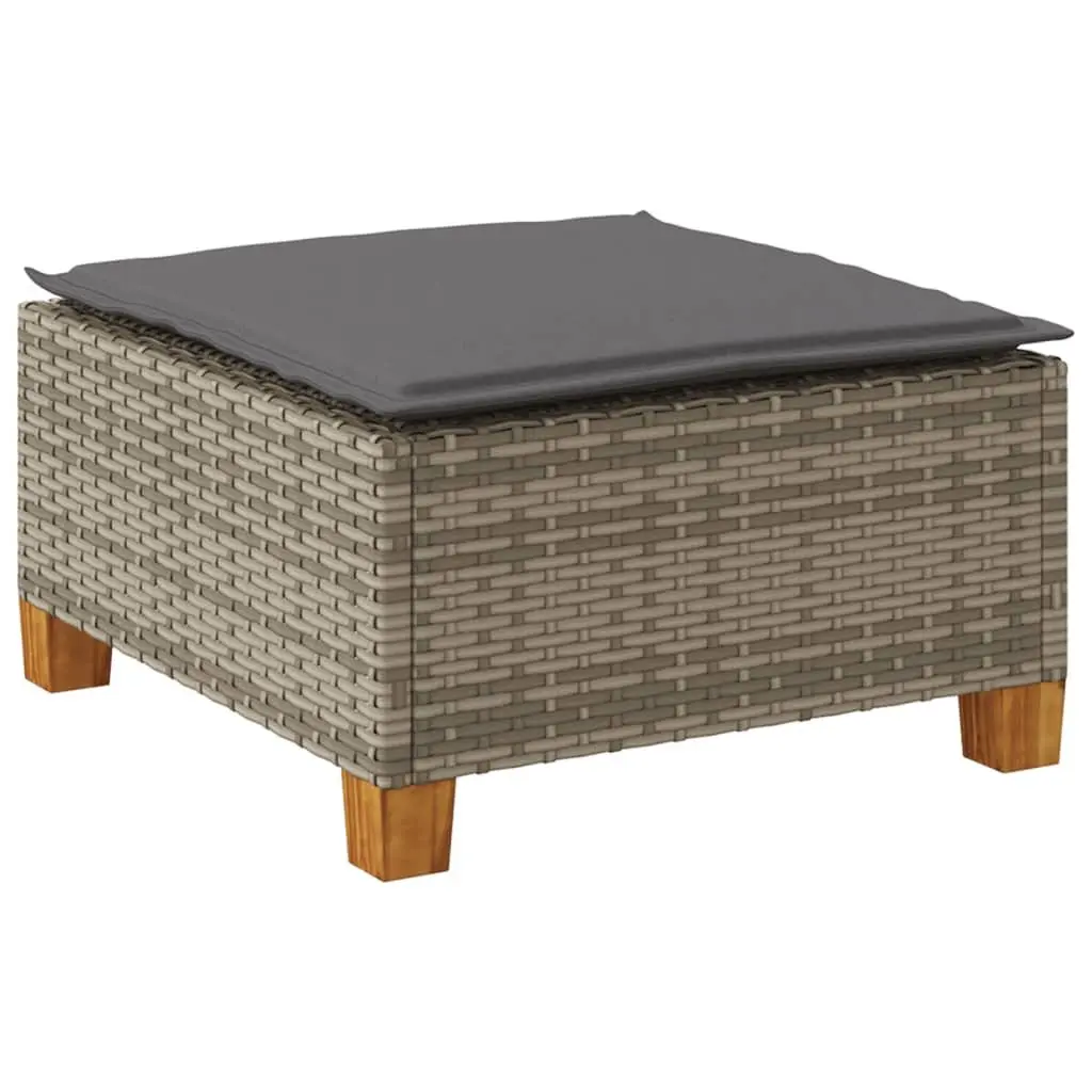 Garden Stool with Cushion Grey Poly Rattan Outdoor Lounge Seat