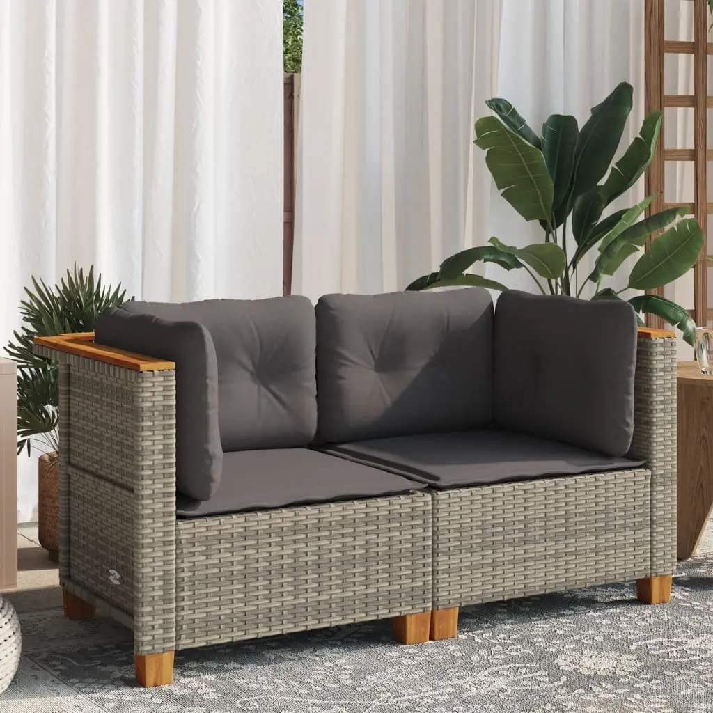 Outdoor Corner Sofas with Cushions 2 pcs Grey Poly Rattan Garden Seating Set