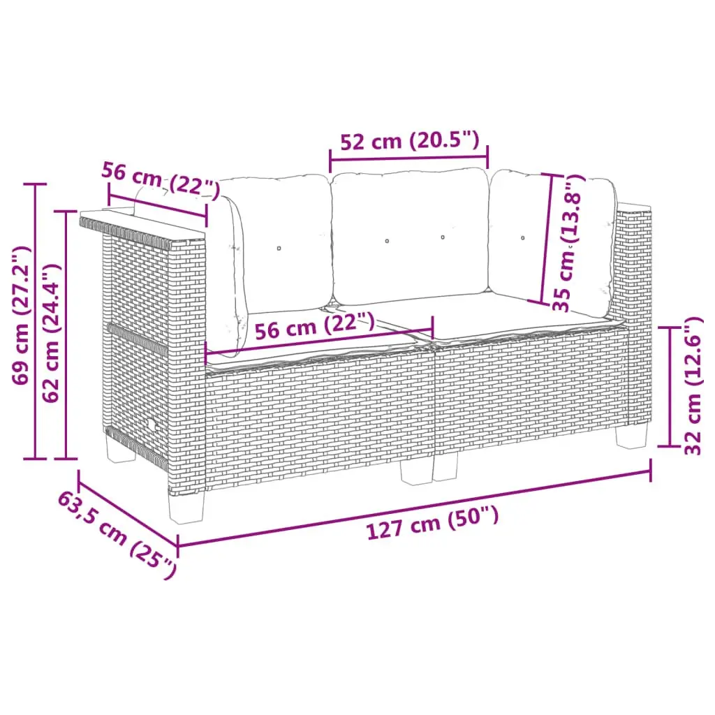 Outdoor Corner Sofas with Cushions 2 pcs Grey Poly Rattan Garden Seating Set