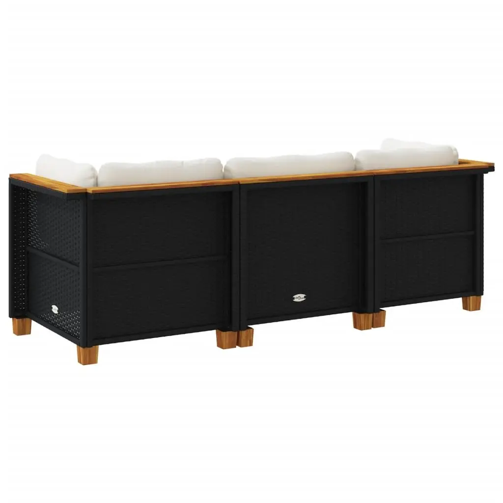 3-Seater Outdoor Garden Sofa Black Poly Rattan with Cushions