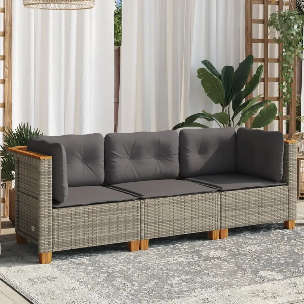 Outdoor Garden Sofa 3-Seater Grey Poly Rattan Patio Lounge Furniture with