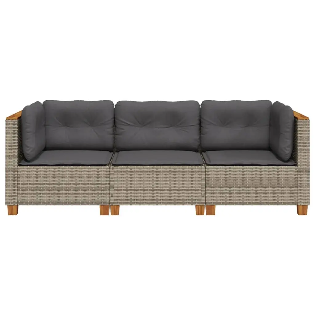 Outdoor Garden Sofa 3-Seater Grey Poly Rattan Patio Lounge Furniture with