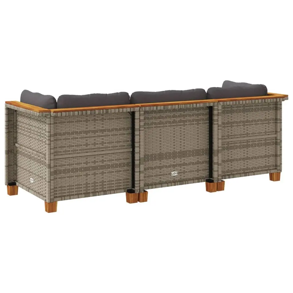 Outdoor Garden Sofa 3-Seater Grey Poly Rattan Patio Lounge Furniture with