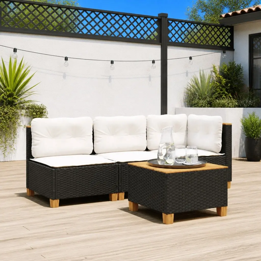 Outdoor Lounge Furniture 3-Seater Sofa Black PE Rattan with Removable Cushions