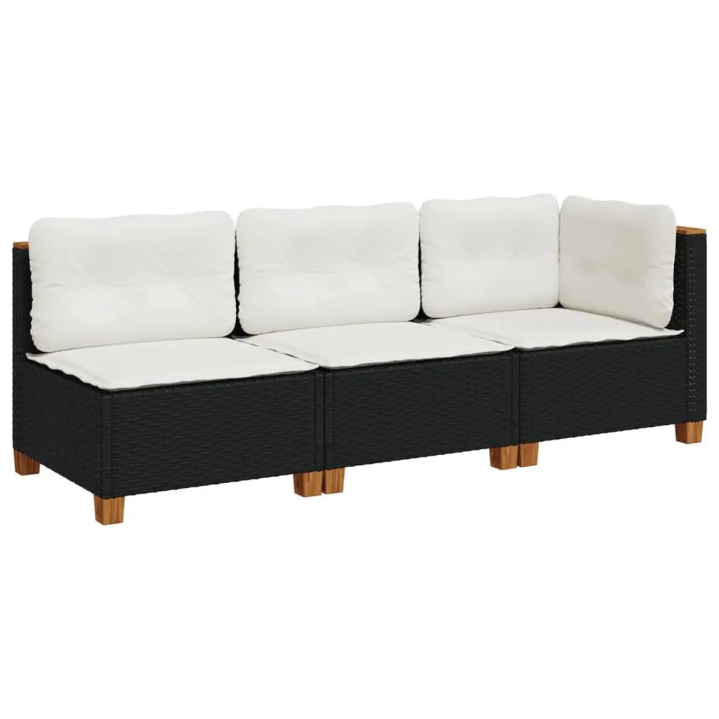 Outdoor Lounge Furniture 3-Seater Sofa Black PE Rattan with Removable Cushions