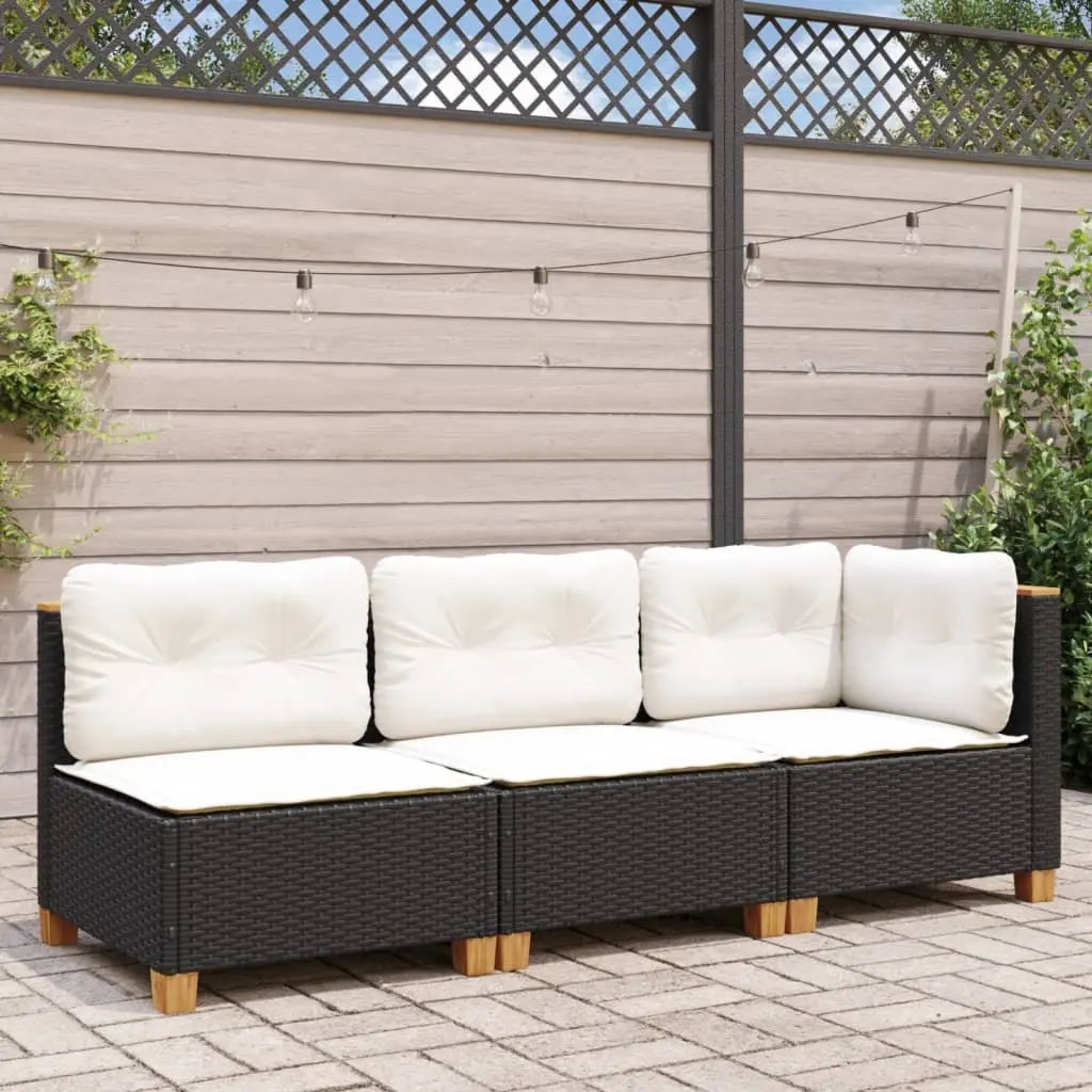 Outdoor Lounge Furniture 3-Seater Sofa Black PE Rattan with Removable Cushions