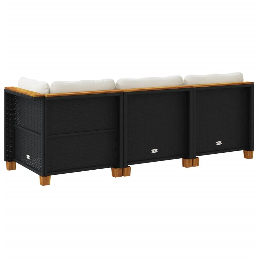 Outdoor Lounge Furniture 3-Seater Sofa Black PE Rattan with Removable Cushions