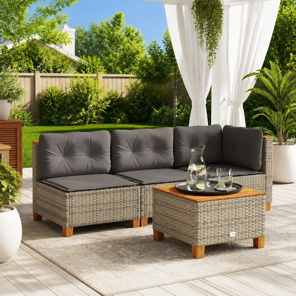 3-Seater Garden Sofa with Cushions Grey Poly Rattan Outdoor Lounge Furniture