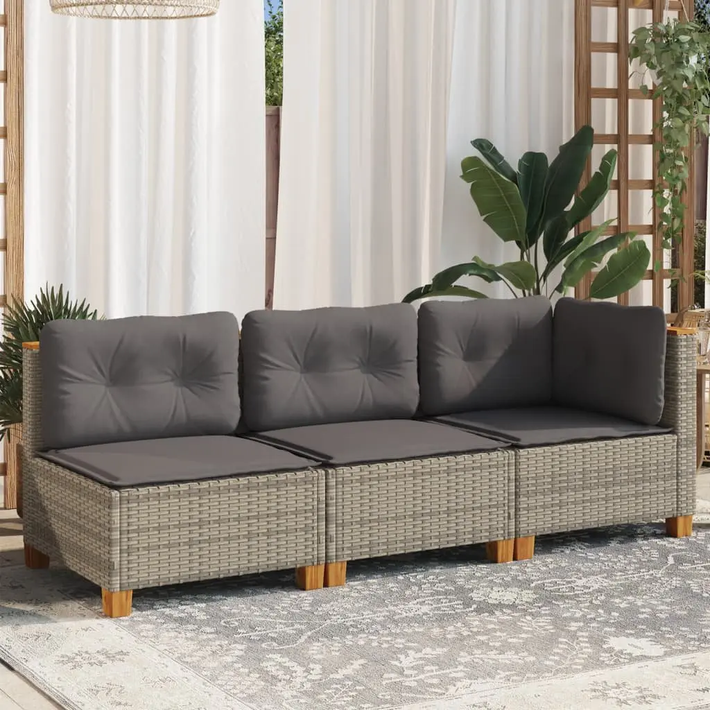 3-Seater Garden Sofa with Cushions Grey Poly Rattan Outdoor Lounge Furniture