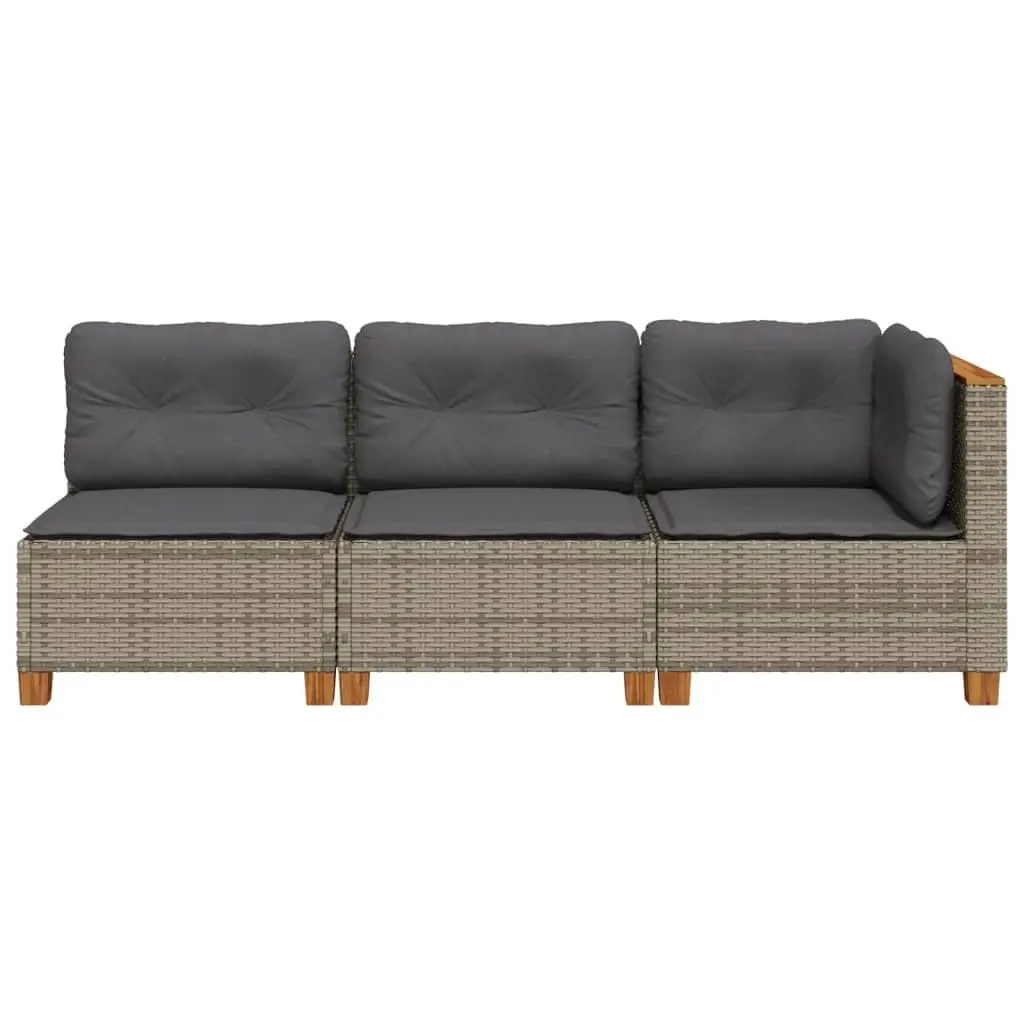 3-Seater Garden Sofa with Cushions Grey Poly Rattan Outdoor Lounge Furniture