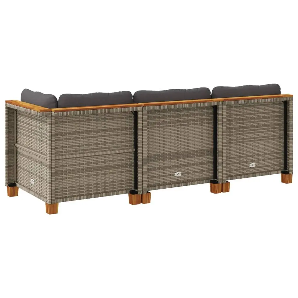 3-Seater Garden Sofa with Cushions Grey Poly Rattan Outdoor Lounge Furniture