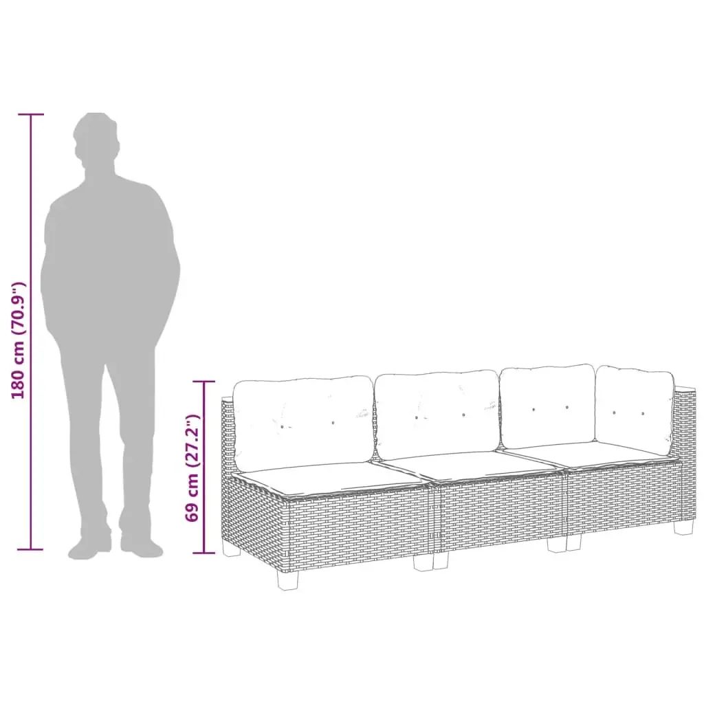 3-Seater Garden Sofa with Cushions Grey Poly Rattan Outdoor Lounge Furniture