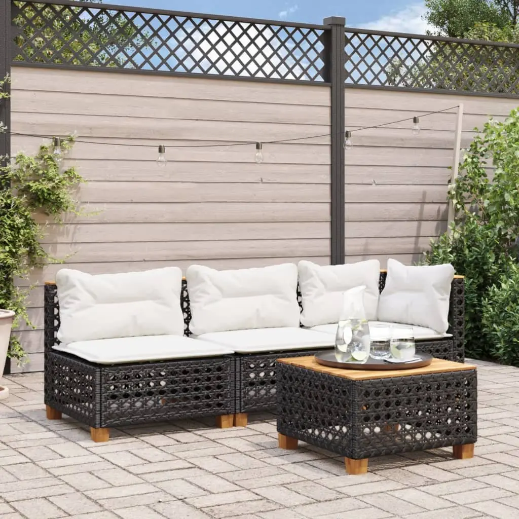Outdoor Sofa Armless Garden Furniture with Cushions Black Poly Rattan Modular