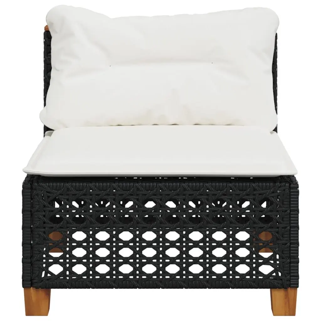 Outdoor Sofa Armless Garden Furniture with Cushions Black Poly Rattan Modular