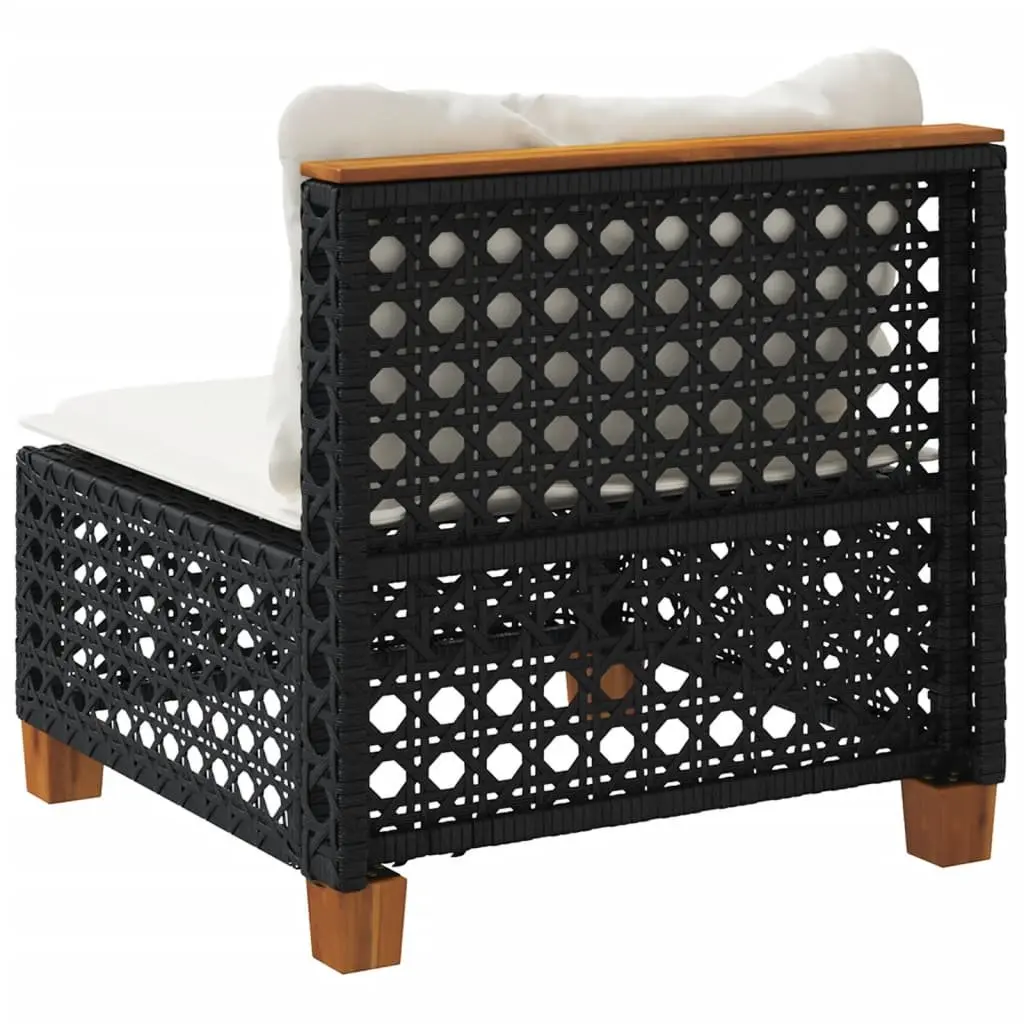 Outdoor Sofa Armless Garden Furniture with Cushions Black Poly Rattan Modular