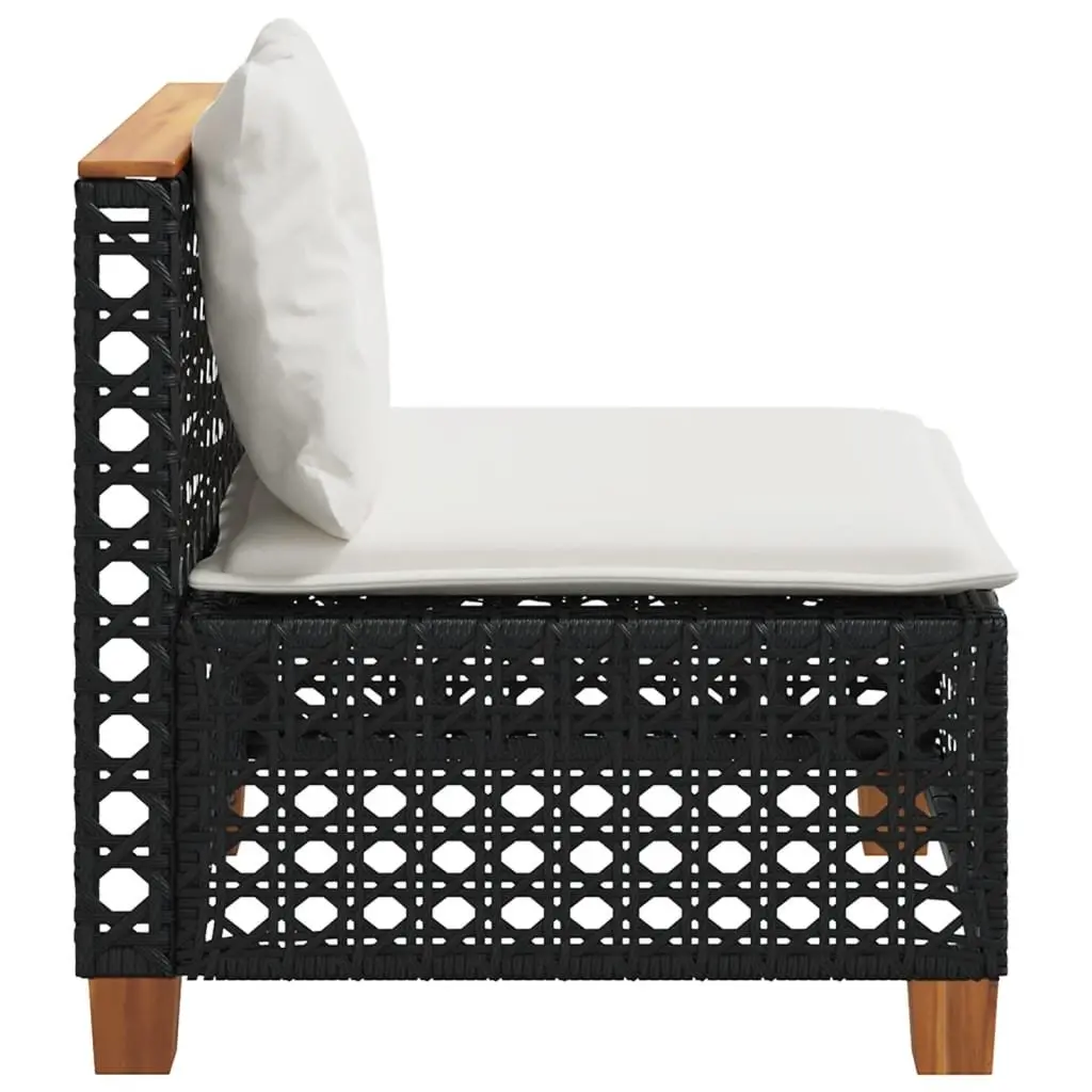 Outdoor Sofa Armless Garden Furniture with Cushions Black Poly Rattan Modular