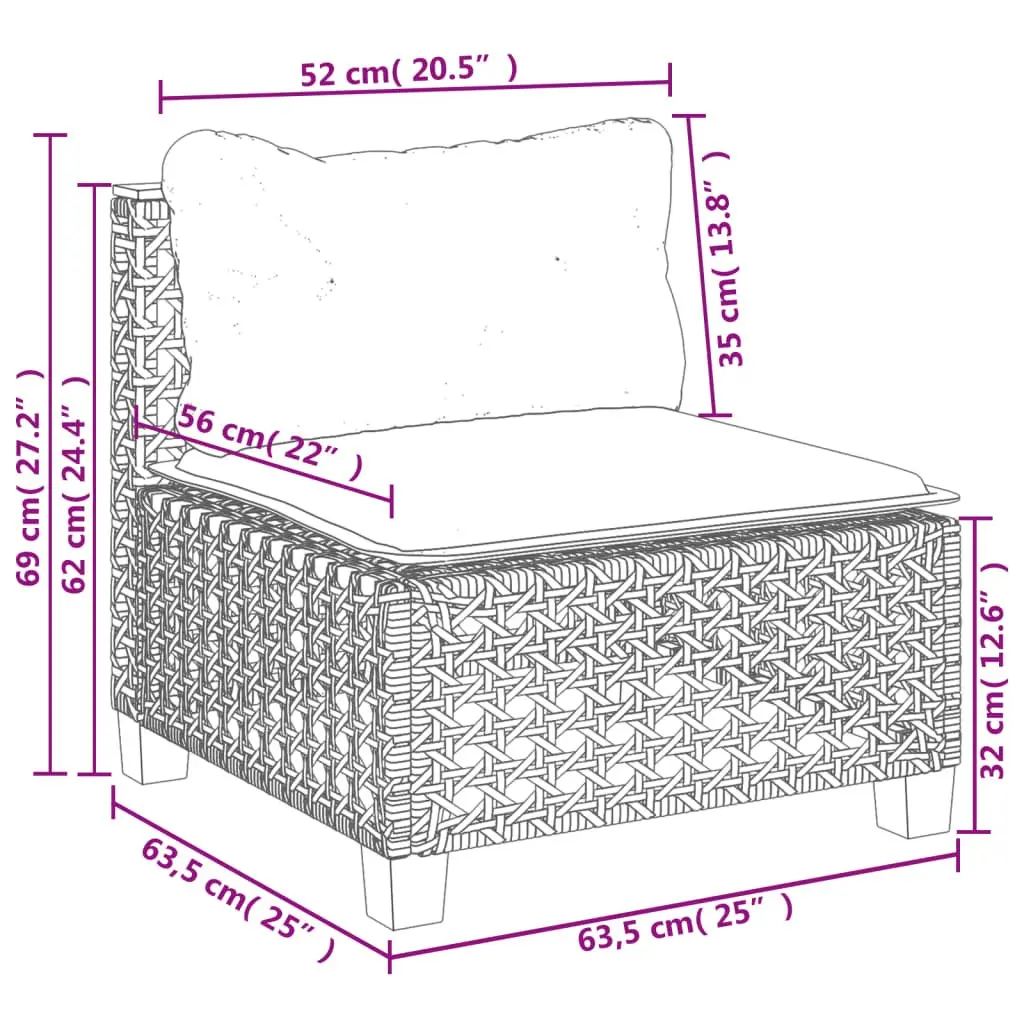 Outdoor Sofa Armless Garden Furniture with Cushions Black Poly Rattan Modular