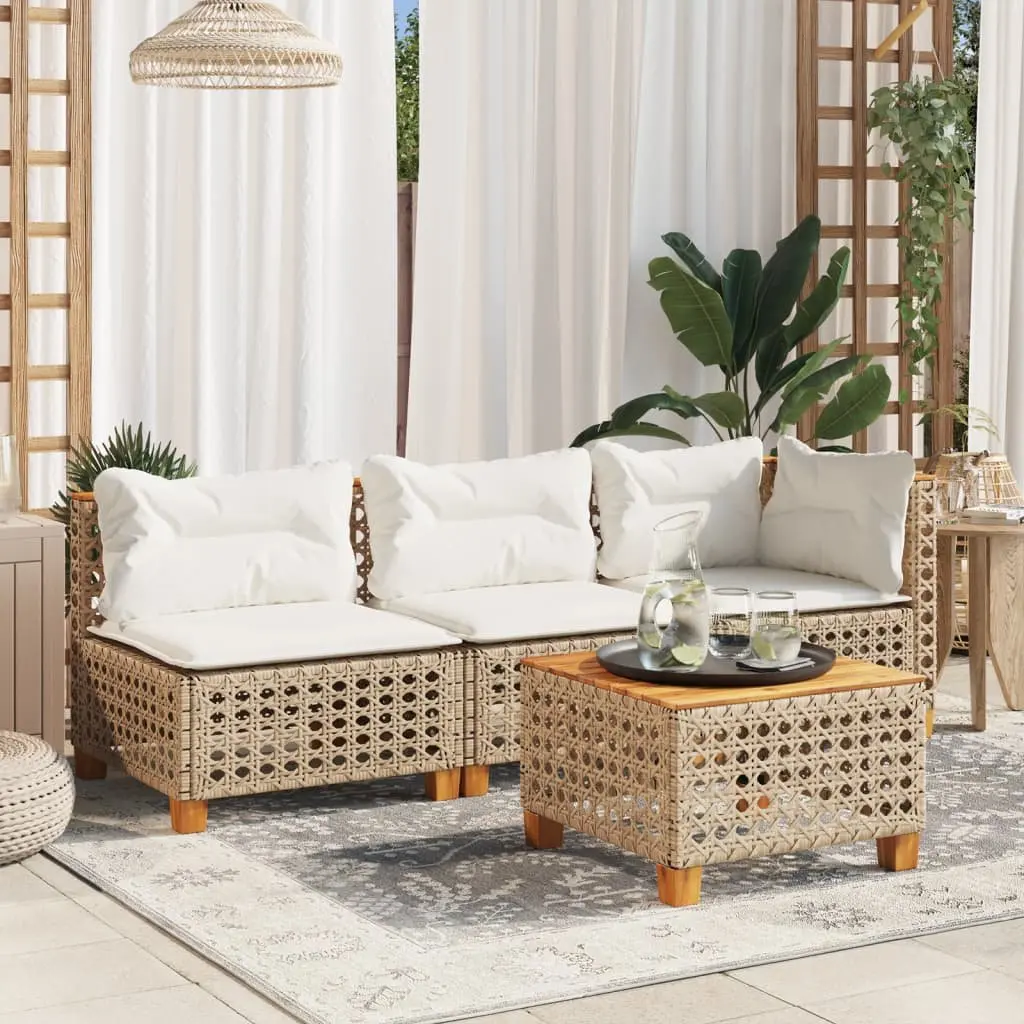 Outdoor Garden Sofa Armless Beige Poly Rattan Modular Lounge Cushions