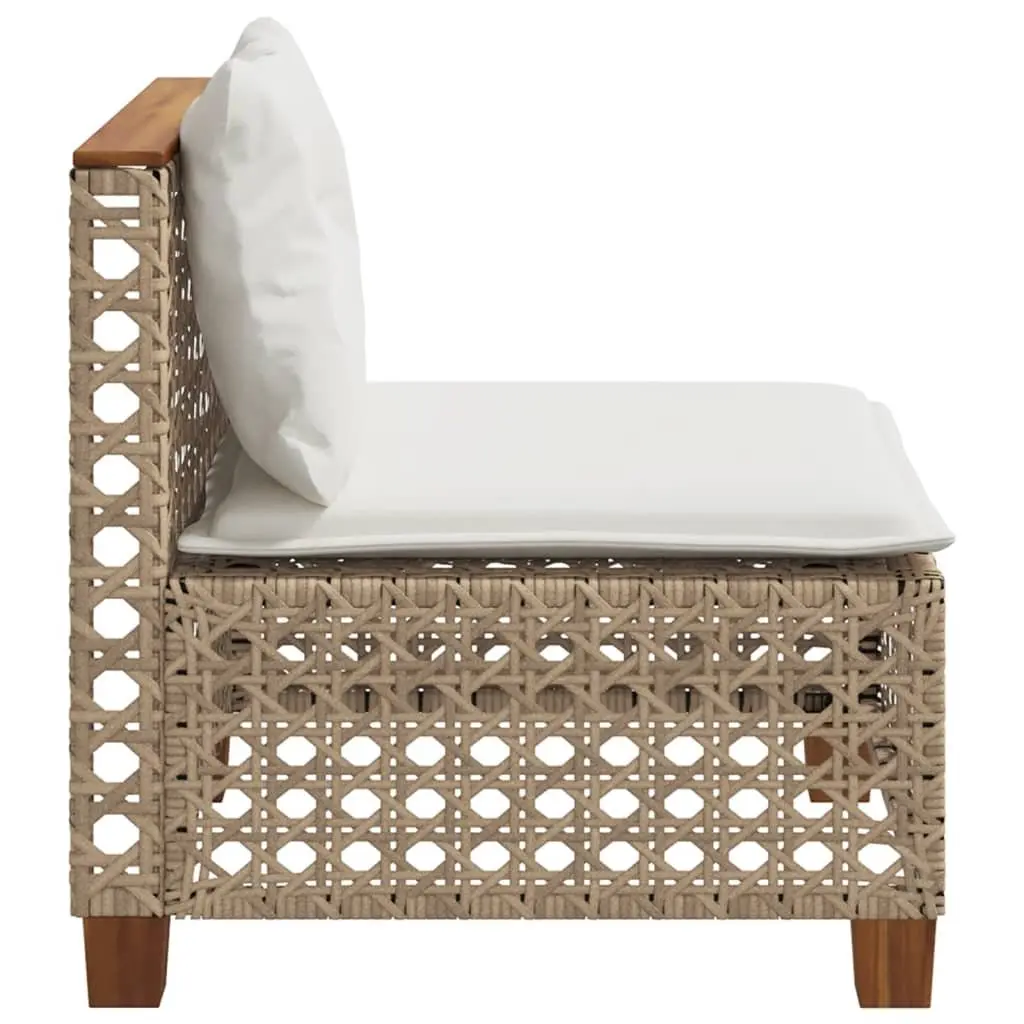 Outdoor Garden Sofa Armless Beige Poly Rattan Modular Lounge Cushions