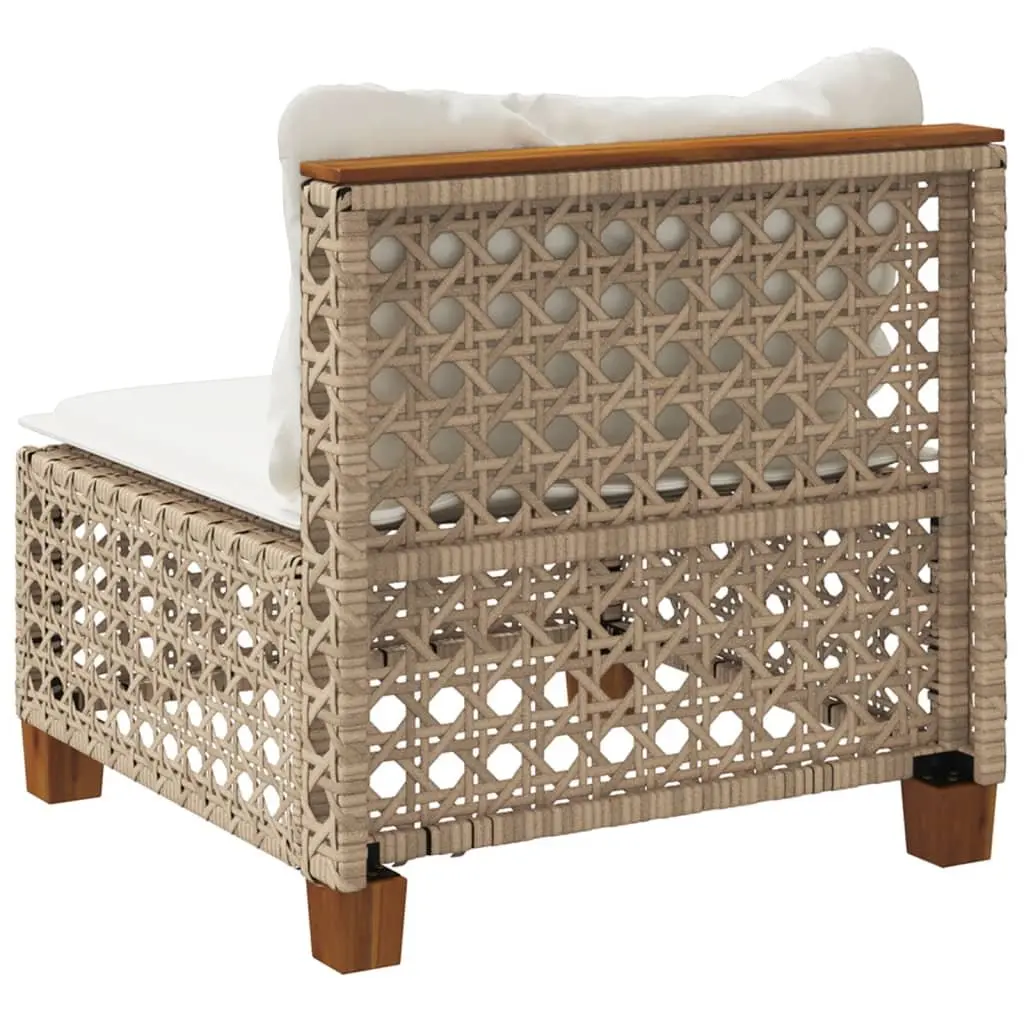 Outdoor Garden Sofa Armless Beige Poly Rattan Modular Lounge Cushions
