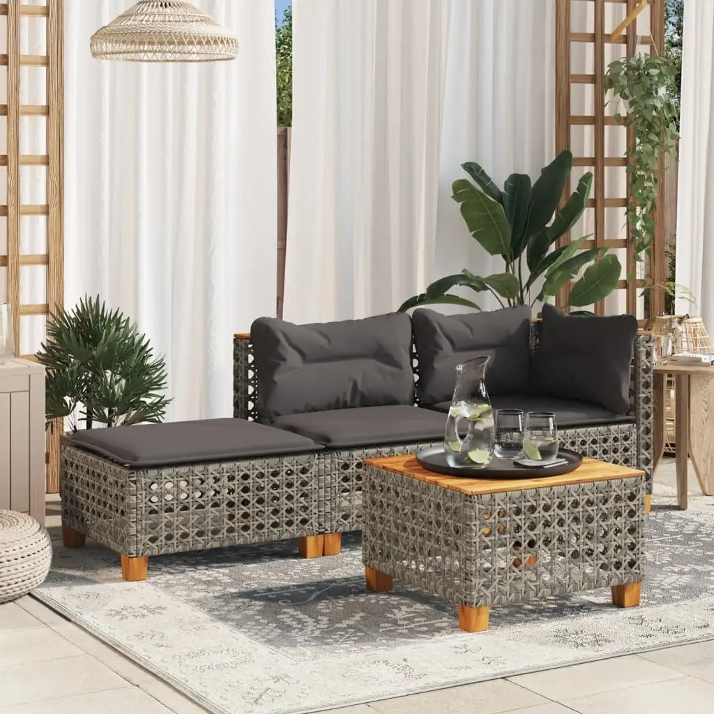 Outdoor Garden Stool with Cushion Grey Poly Rattan Footrest Lounge Seat