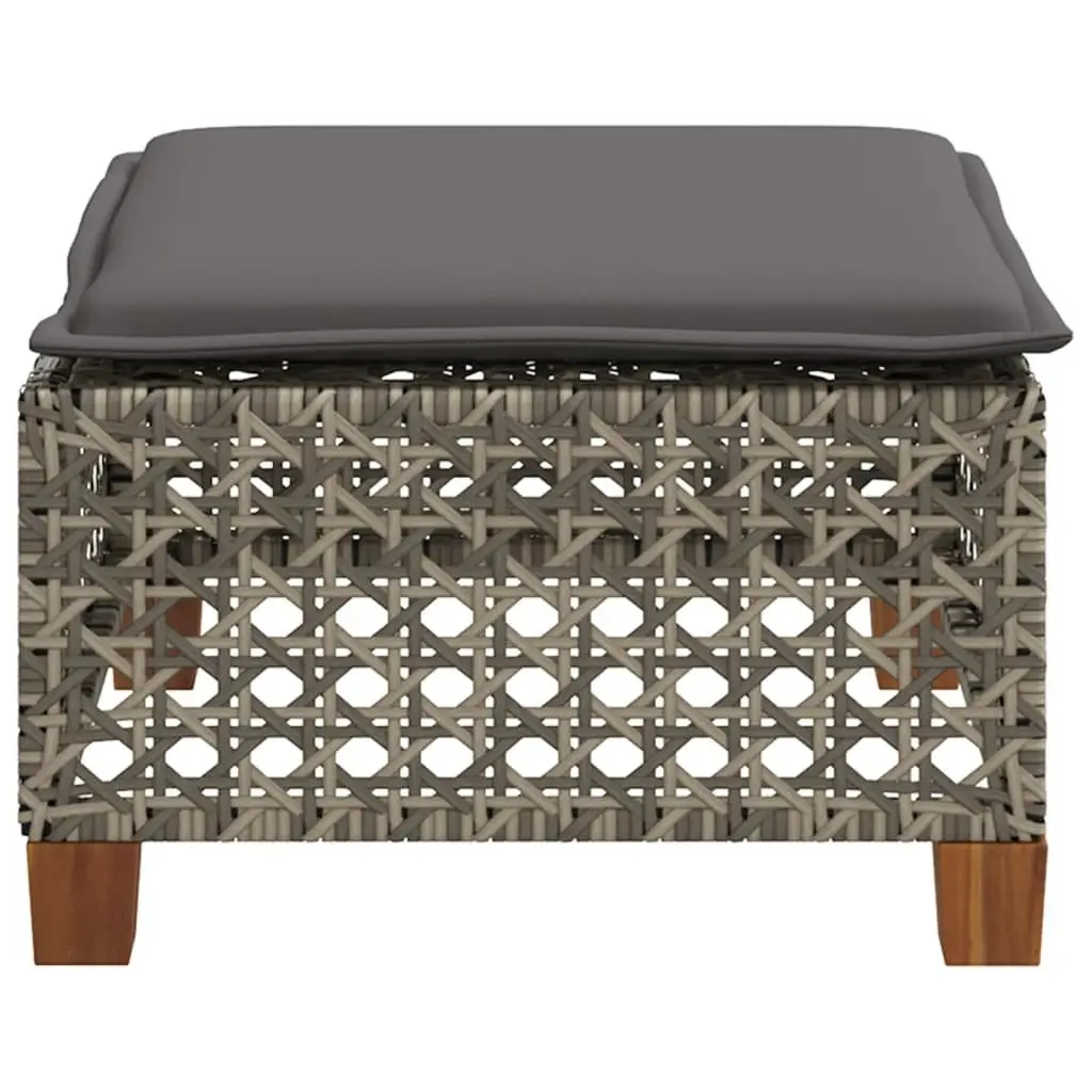 Outdoor Garden Stool with Cushion Grey Poly Rattan Footrest Lounge Seat