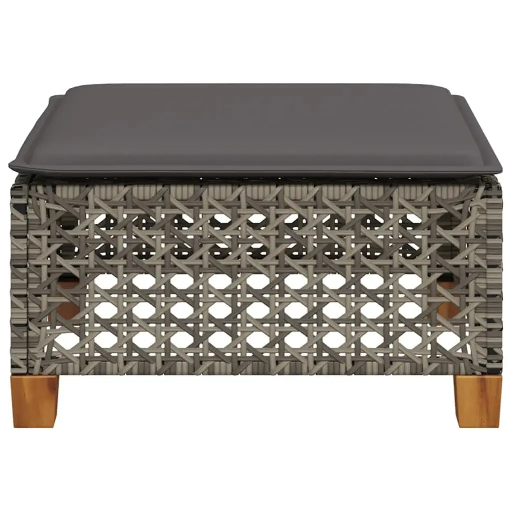 Outdoor Garden Stool with Cushion Grey Poly Rattan Footrest Lounge Seat