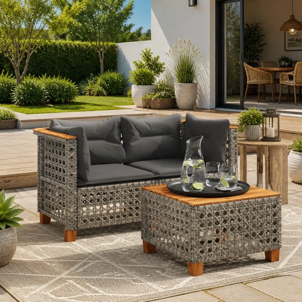 Garden Corner Sofas with Cushions Outdoor Lounge Seating Set 2 pcs Grey