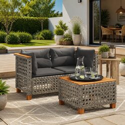 Garden Corner Sofas with Cushions Outdoor Lounge Seating Set 2 pcs Grey