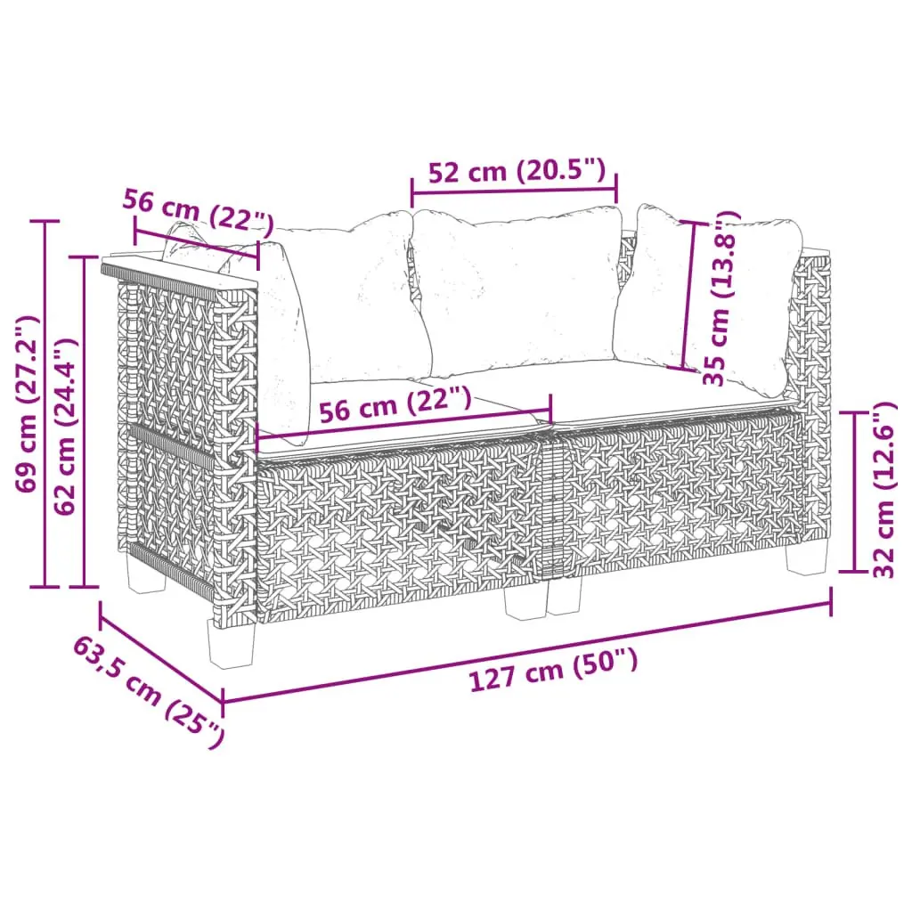 Garden Corner Sofas with Cushions Outdoor Lounge Seating Set 2 pcs Grey