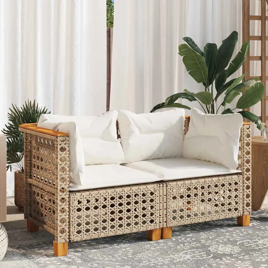 Outdoor Corner Sofa Set 2pcs Garden Lounge Seating with Cushions Beige Poly