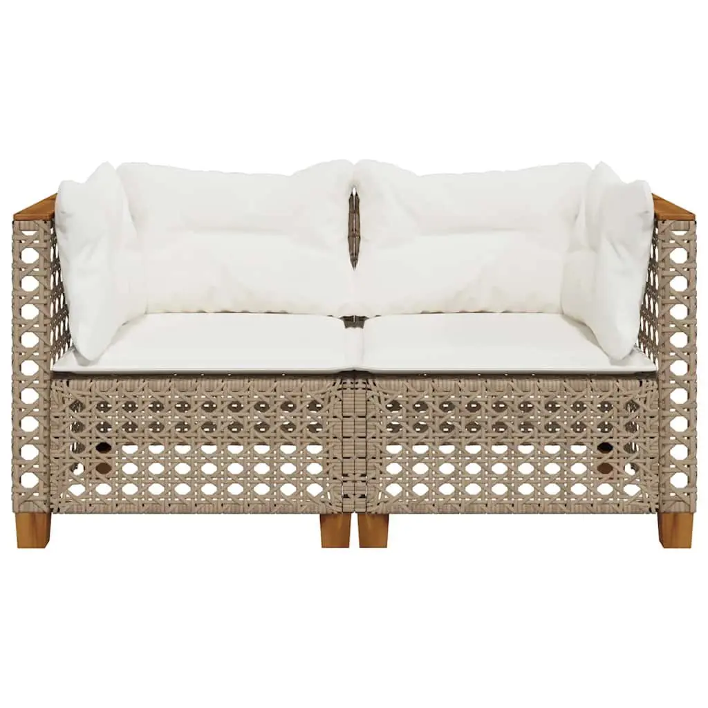 Outdoor Corner Sofa Set 2pcs Garden Lounge Seating with Cushions Beige Poly
