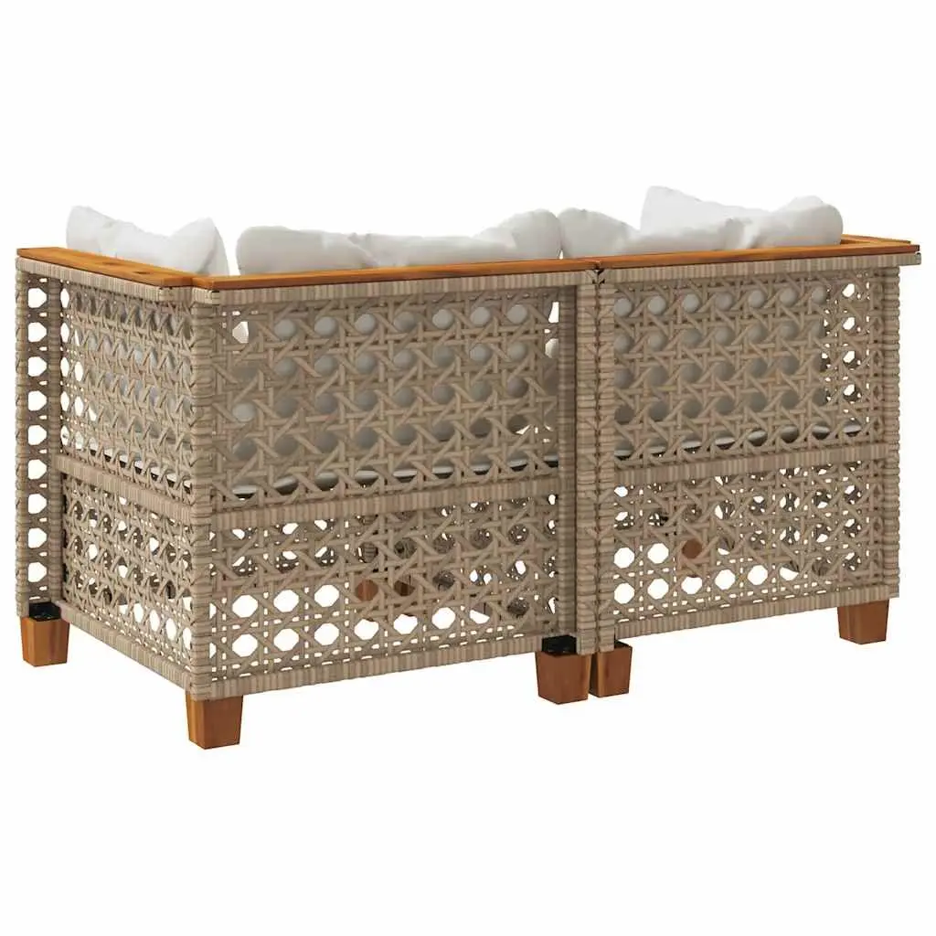 Outdoor Corner Sofa Set 2pcs Garden Lounge Seating with Cushions Beige Poly