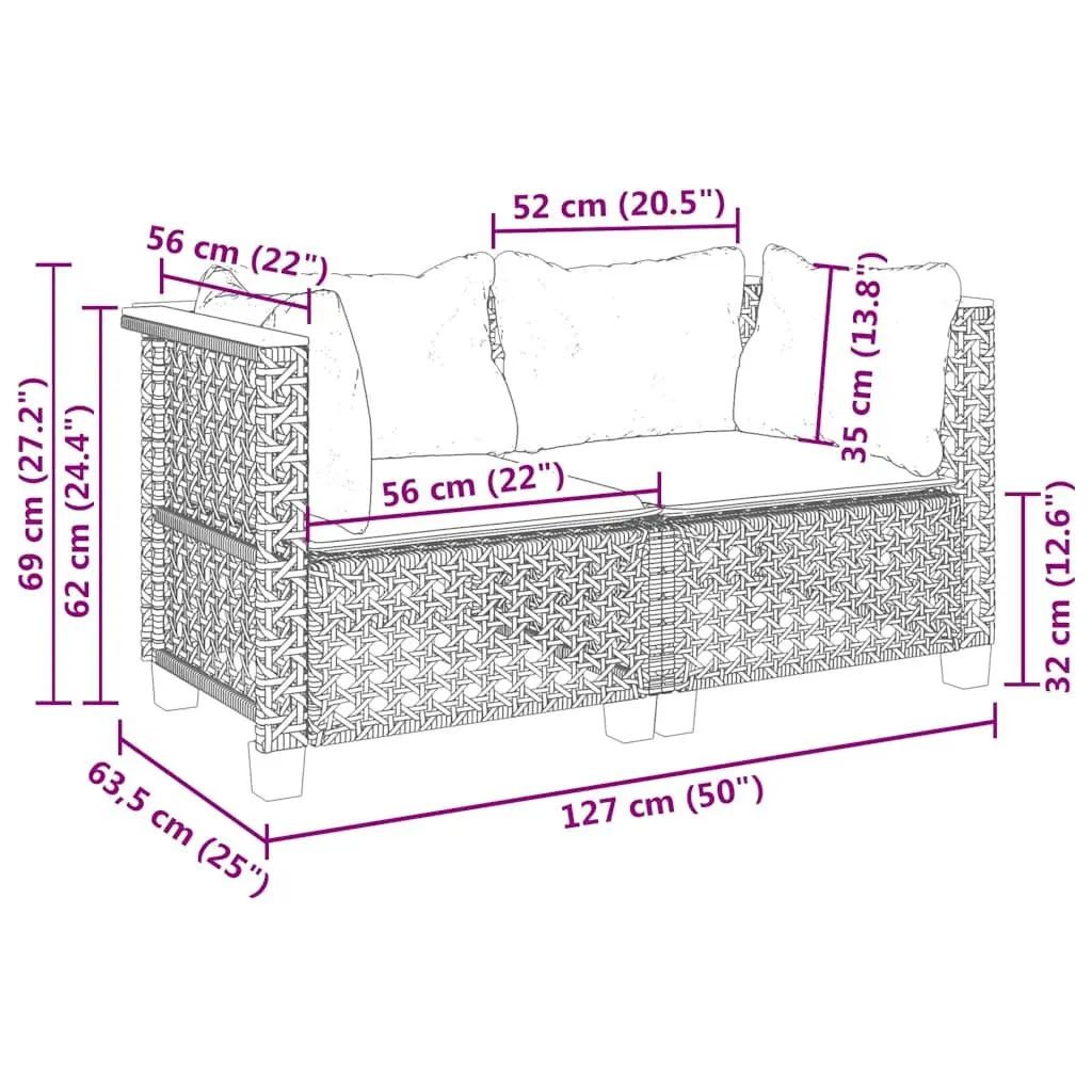 Outdoor Corner Sofa Set 2pcs Garden Lounge Seating with Cushions Beige Poly