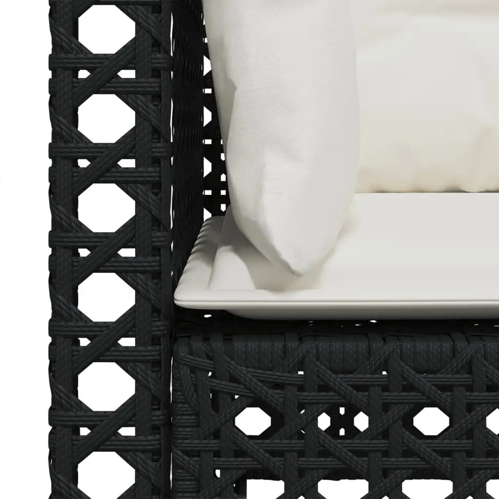 3-Seater Outdoor Garden Sofa Black Poly Rattan Lounge with Cushions