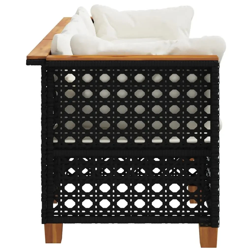 3-Seater Outdoor Garden Sofa Black Poly Rattan Lounge with Cushions