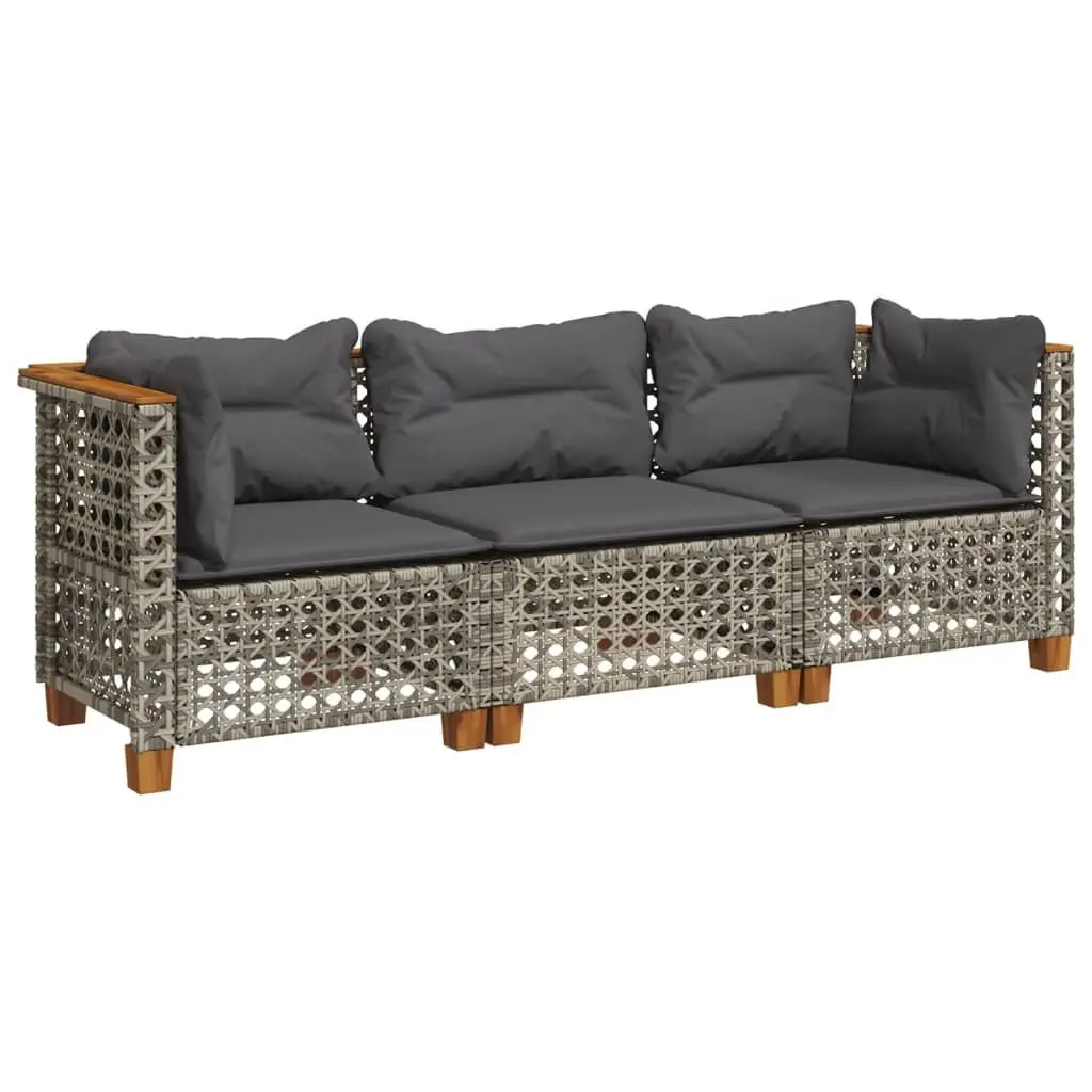 3-Seater Outdoor Garden Sofa with Cushions Grey Poly Rattan Lounge Seating