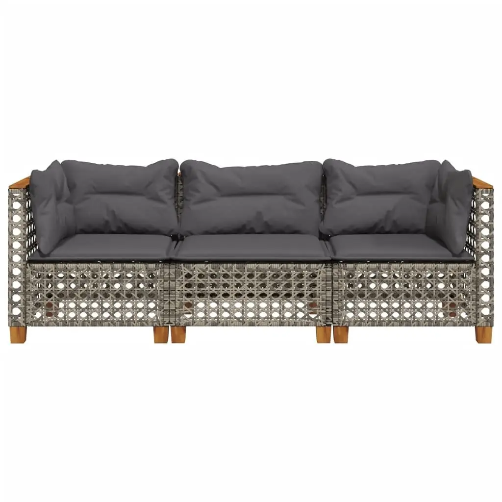 3-Seater Outdoor Garden Sofa with Cushions Grey Poly Rattan Lounge Seating