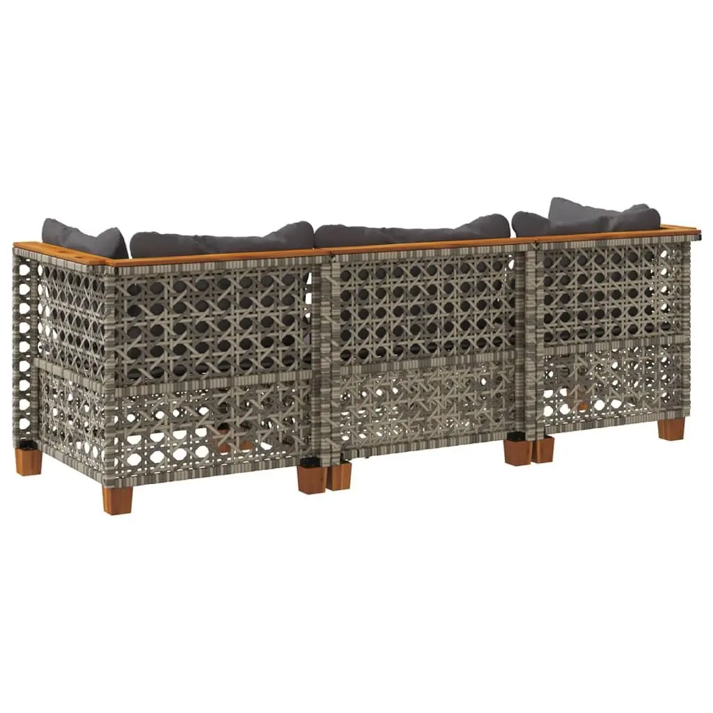 3-Seater Outdoor Garden Sofa with Cushions Grey Poly Rattan Lounge Seating