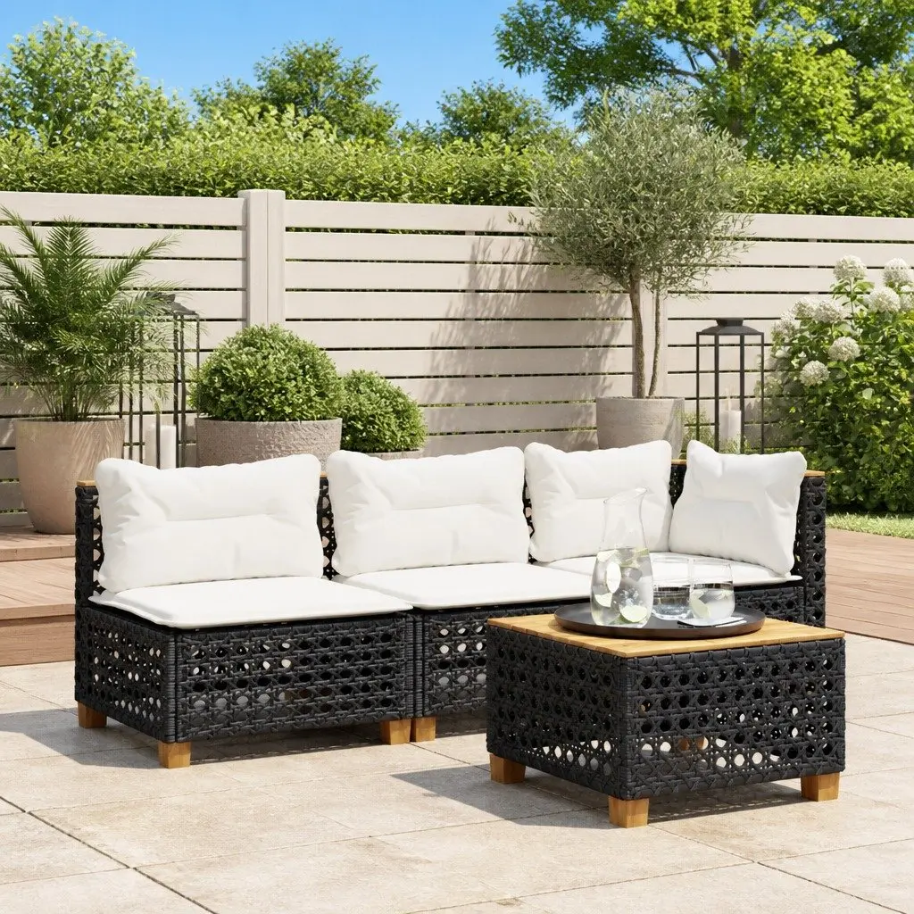 3-Seater Outdoor Garden Sofa Black Poly Rattan with Cushions