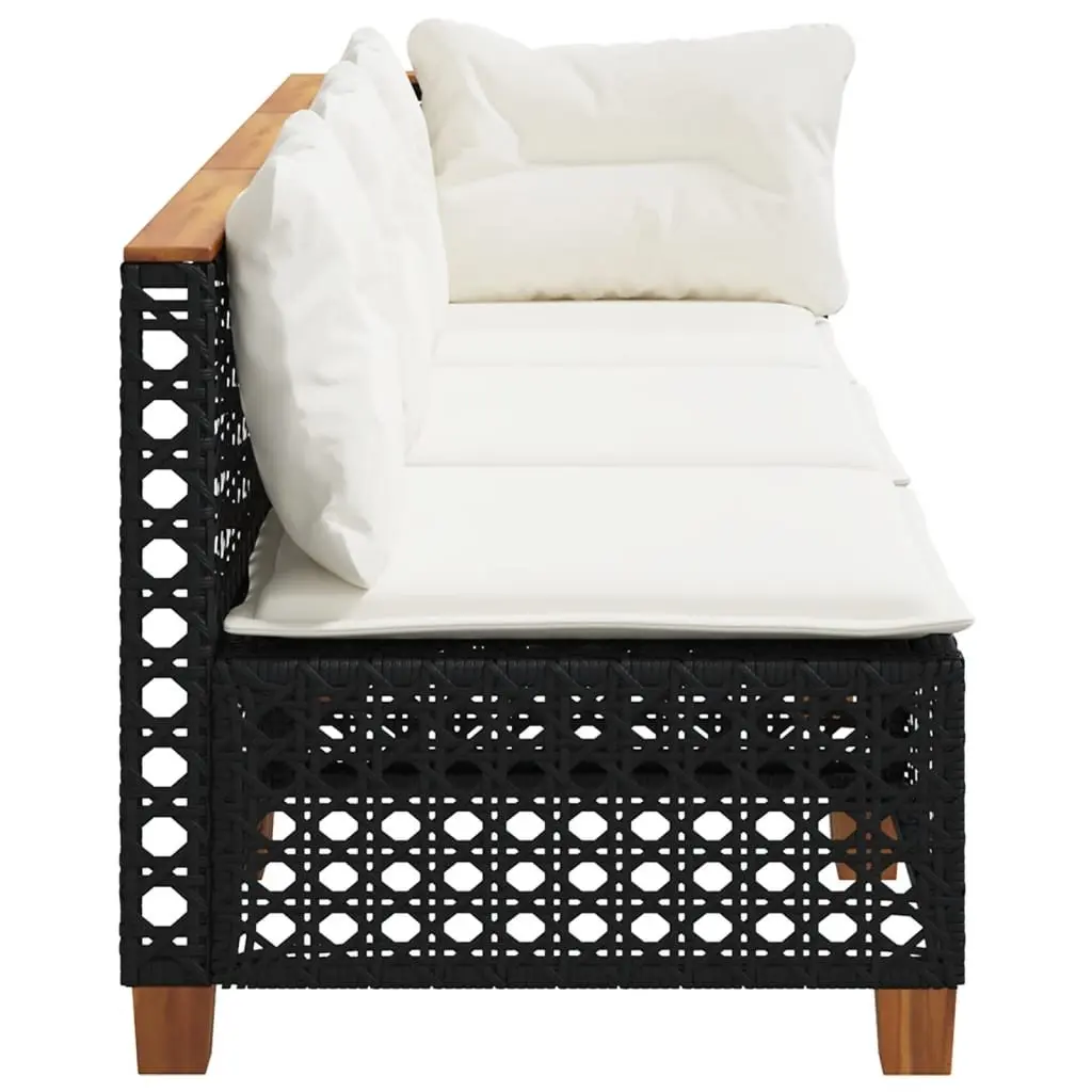 3-Seater Outdoor Garden Sofa Black Poly Rattan with Cushions