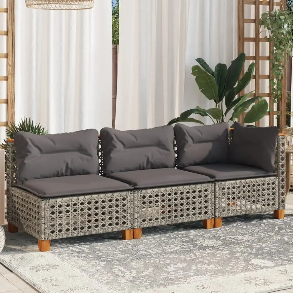 3-Seater Outdoor Garden Sofa Grey PE Rattan Lounge with Cushions Modular