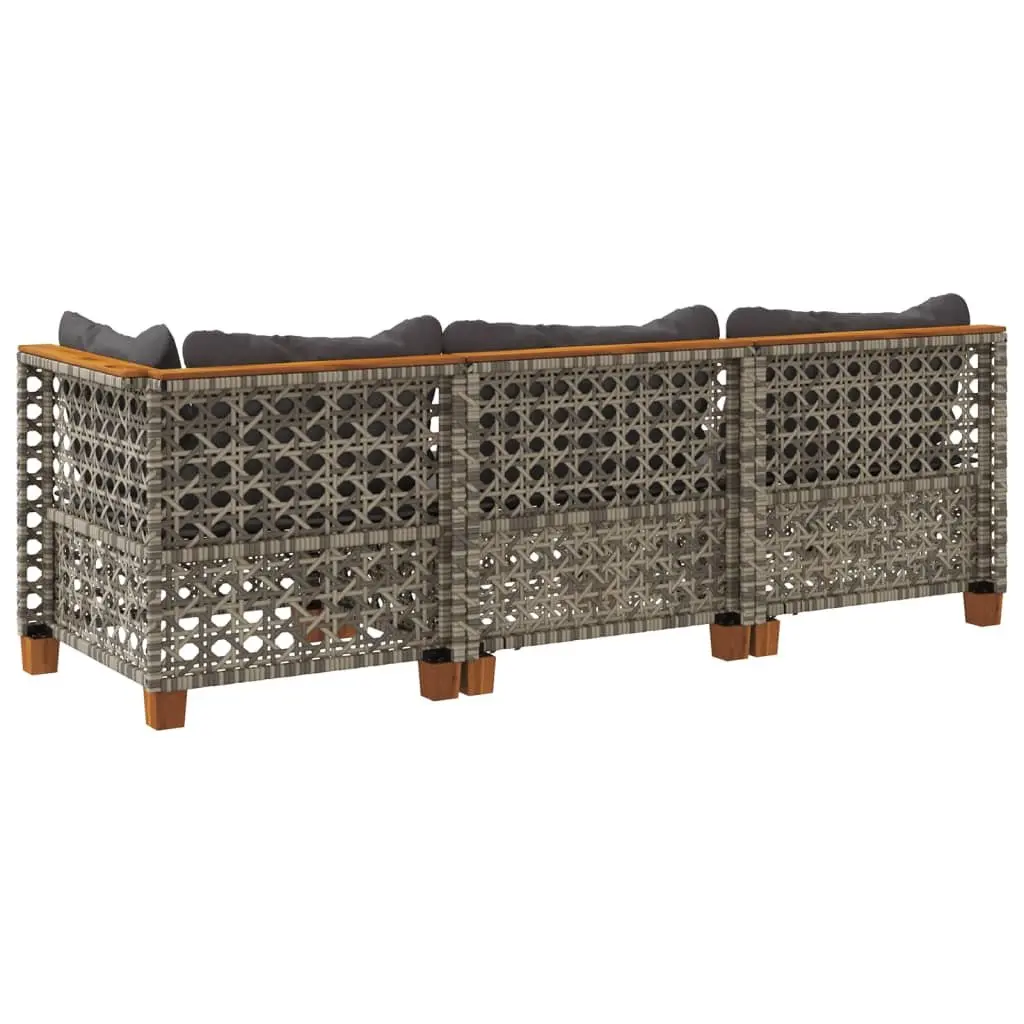 3-Seater Outdoor Garden Sofa Grey PE Rattan Lounge with Cushions Modular