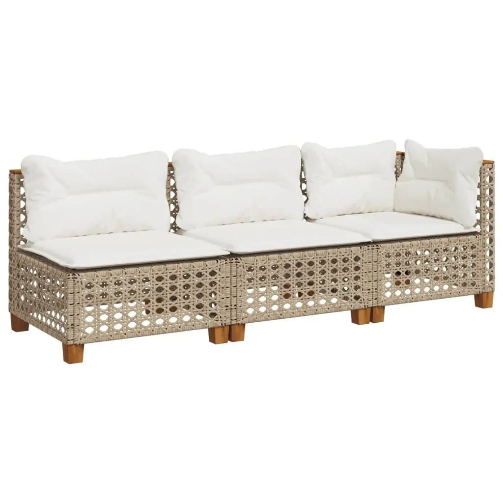Outdoor Garden Sofa 3-Seater with Cushions Beige PE Rattan Lounge Furniture