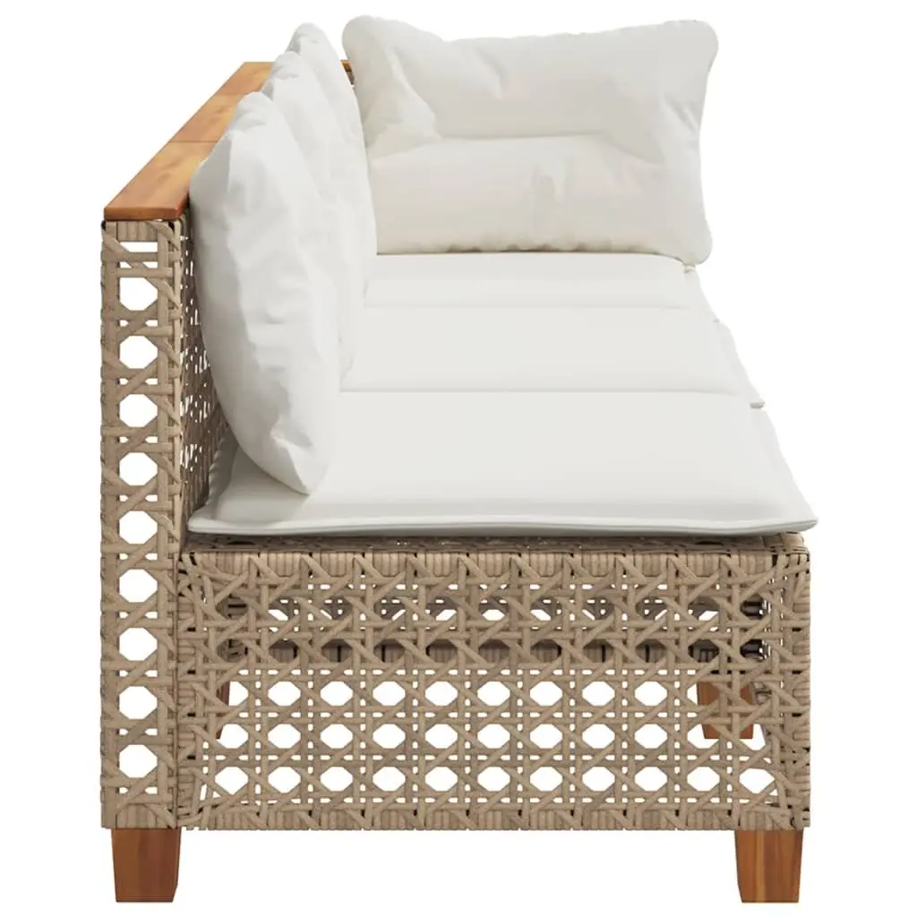 Outdoor Garden Sofa 3-Seater with Cushions Beige PE Rattan Lounge Furniture