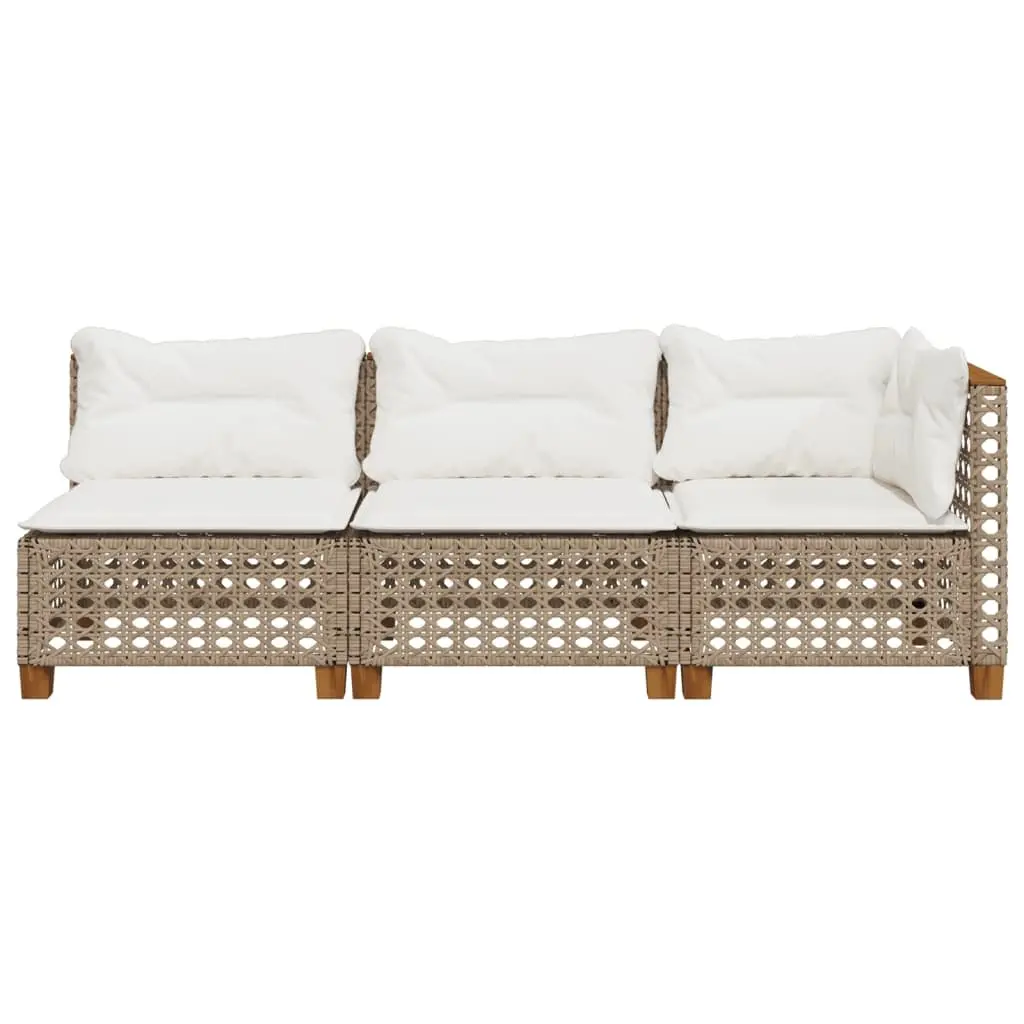 Outdoor Garden Sofa 3-Seater with Cushions Beige PE Rattan Lounge Furniture