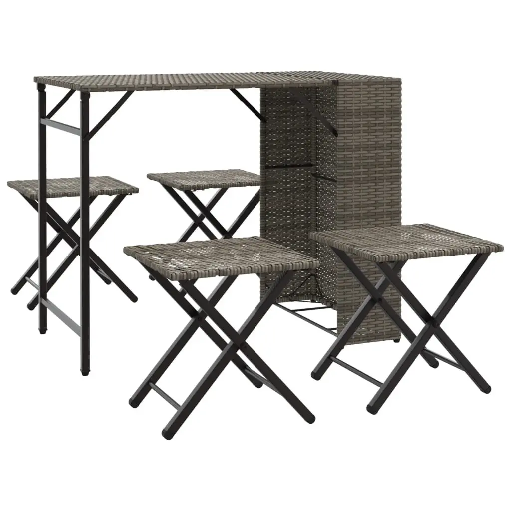 Foldable Garden Dining Set Grey 5 Piece Outdoor Furniture for Patio Backyard